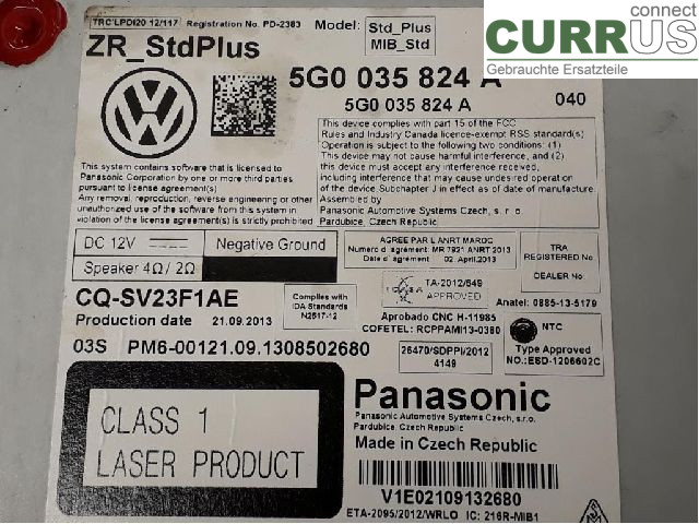 VW GOLF / E-GOLF VII   13-20 Radio-CD-/Multimedia-Panel 5G0035824AX CHPA