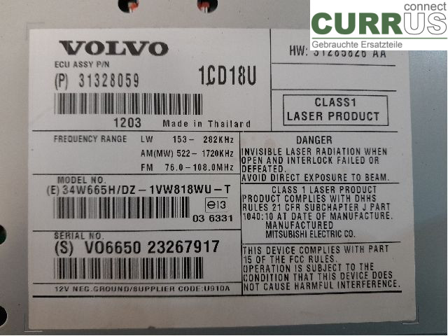 VOLVO V50      08-12 Radio CD / Multimedia panel 36050926 D5204T5