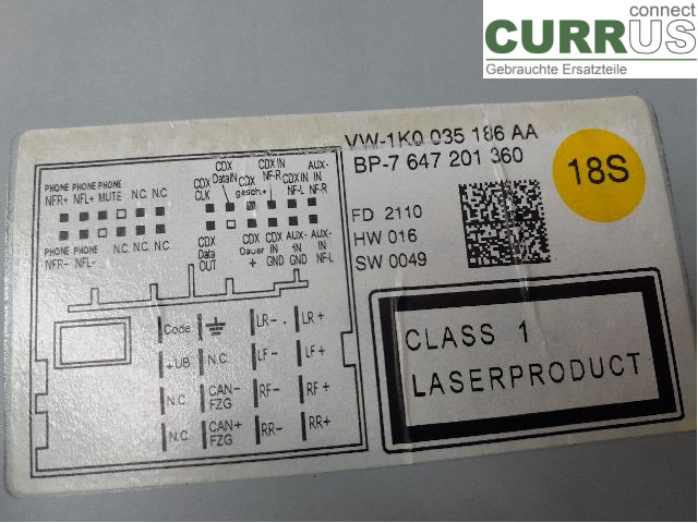 VW GOLF VI     09-13 Radio CD / panel multimedialny 1K0057187AX CMXA