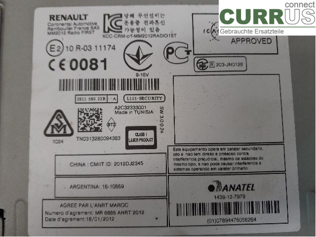 RENAULT MEGANE III 09-15 Radio CD / Multimedia panel 281153992R K9K-834