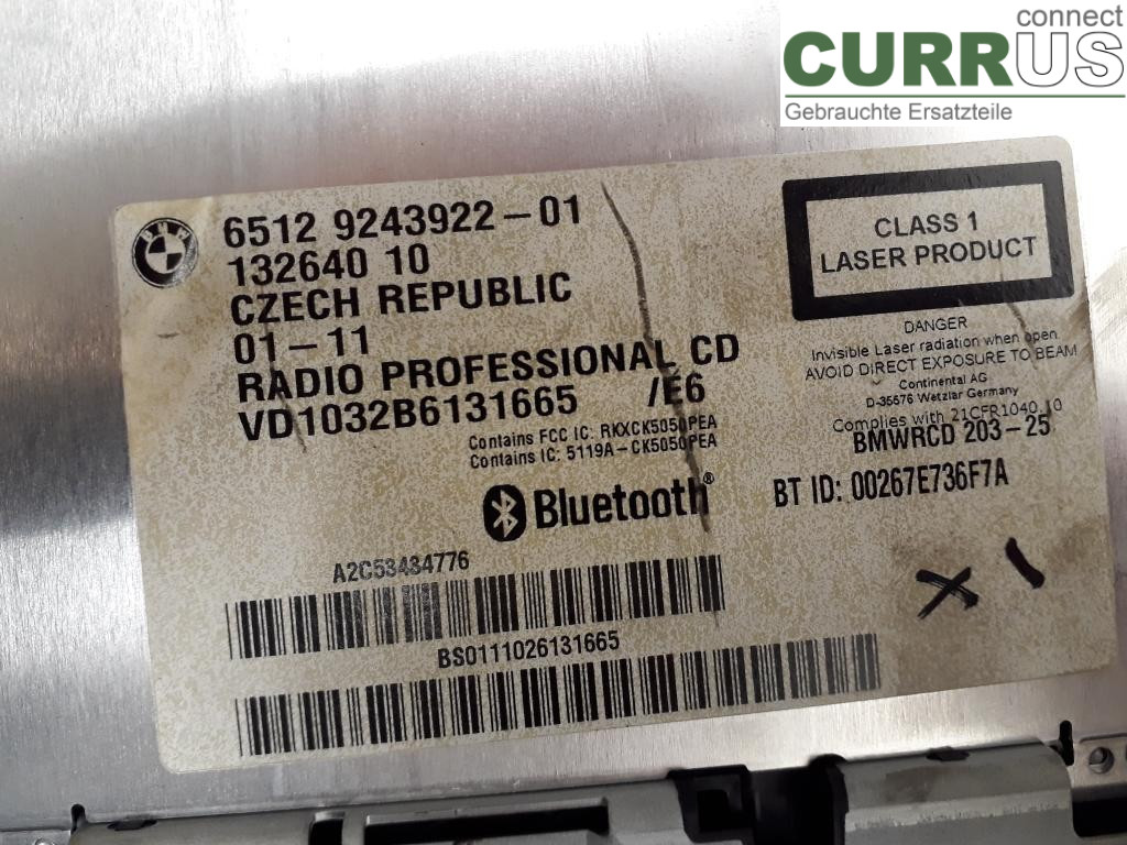 BMW 1 E87/81 5D/3D 03-11 Radio CD / Multimedia panel 65129263468 N47-D20C