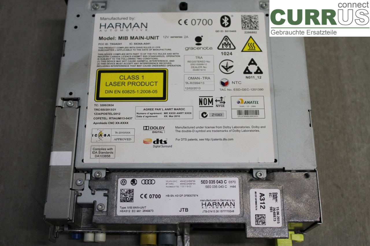 SKODA OCTAVIA  13-20 Radio CD / Multimedia panel 5E0035043CX CKFC