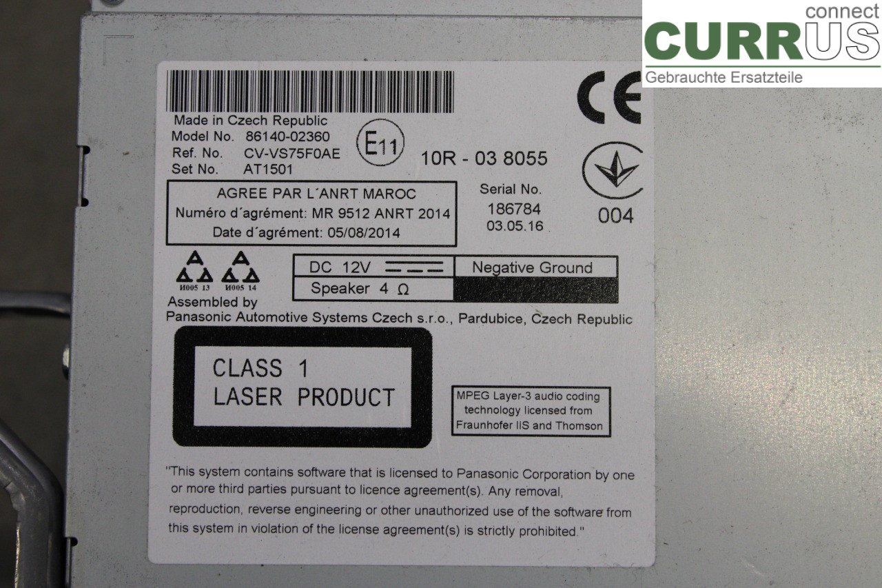 TOYOTA AURIS      13-19 Radio CD / Multimedia panel 86140-02360 8NR-FTS
