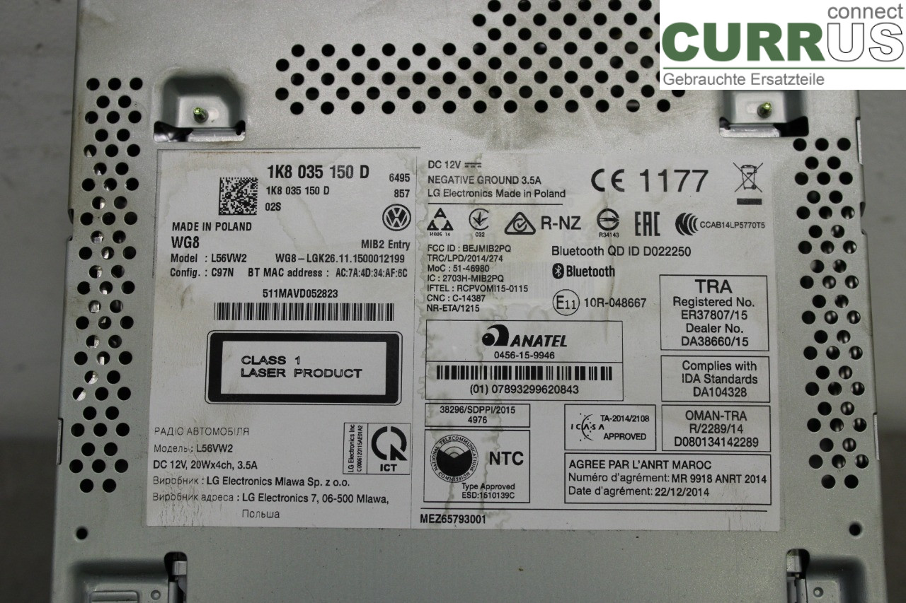 VW TRANSP/CARAVELLE 16- Radio CD / Multimedia panel 1K8035150D CAAC