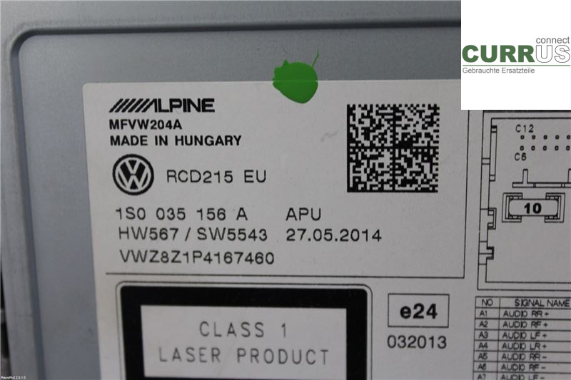 VW UP! / E-UP! Radio CD / Multimedia panel  1,0 MPI