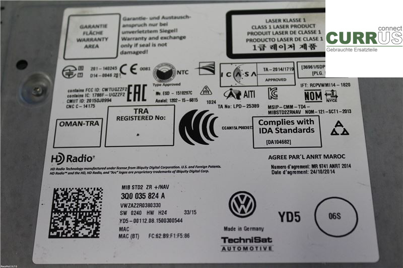 VW GOLF / E-GOLF VII   13-20 Radio CD / Multimedia panel 3Q0035824A 1,6 TDI