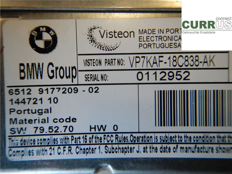 BMW 1 E82/88 Cou/CAB 06-13 Radio CD / Multimedia panel 65129177209 123d