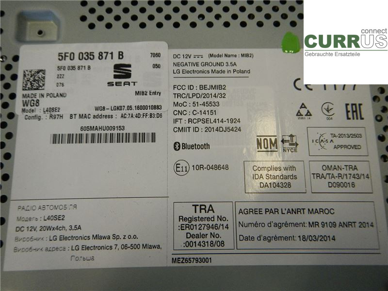 SEAT LEON   13-20 Radio-CD-/Multimedia-Panel 5F0035871B2ZZ 1,2 TSI