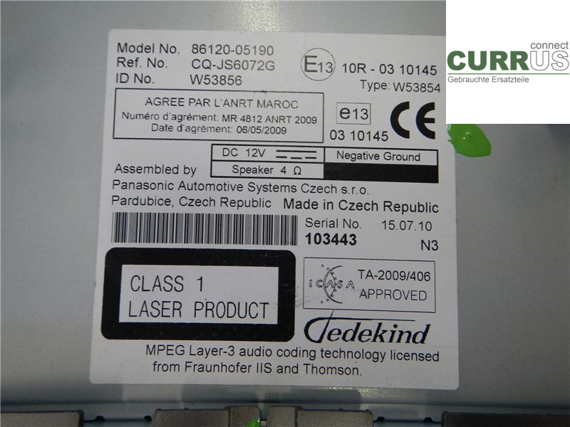 TOYOTA AVENSIS   09-15 Radio CD / Multimedia panel  2,0