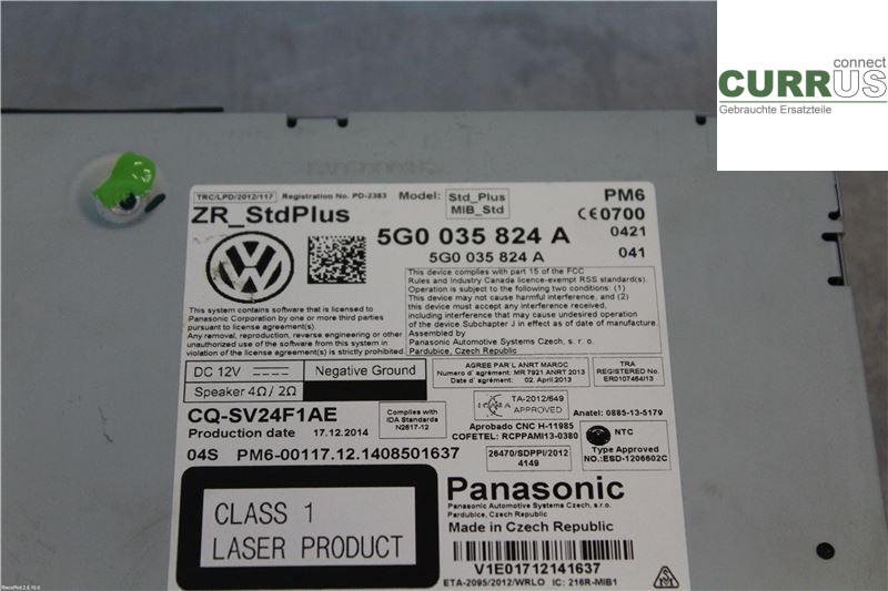 VW GOLF / E-GOLF VII   13-20 Radio-CD-/Multimedia-Panel 5G0035824AX 2,0 TDI
