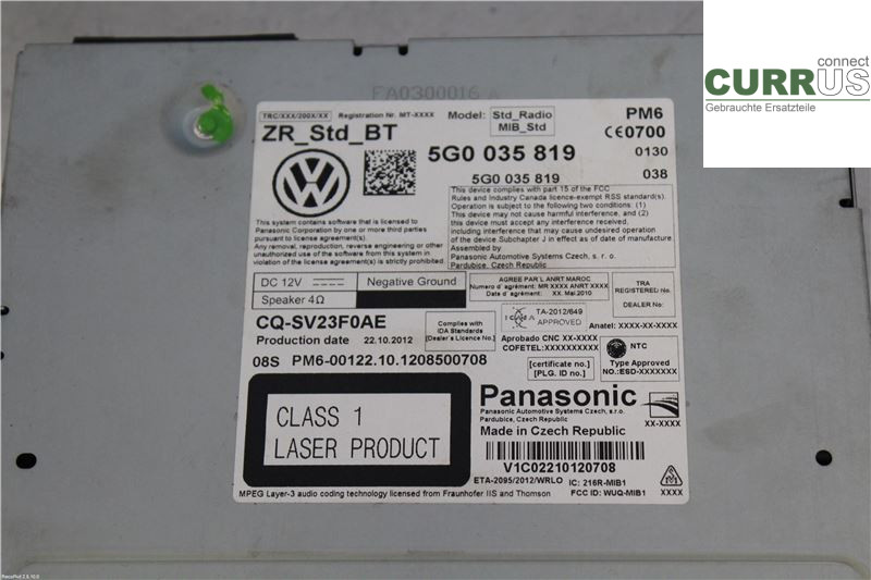 VW GOLF / E-GOLF VII   13-20 Radio CD / Multimedia panel 5G0035819AX 1,6 TDI
