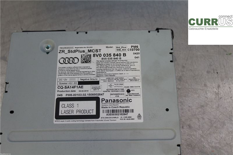 AUDI A3/S3 8V  13-20 Radio-CD-/Multimedia-Panel 8V0035840B 1,4 TSI