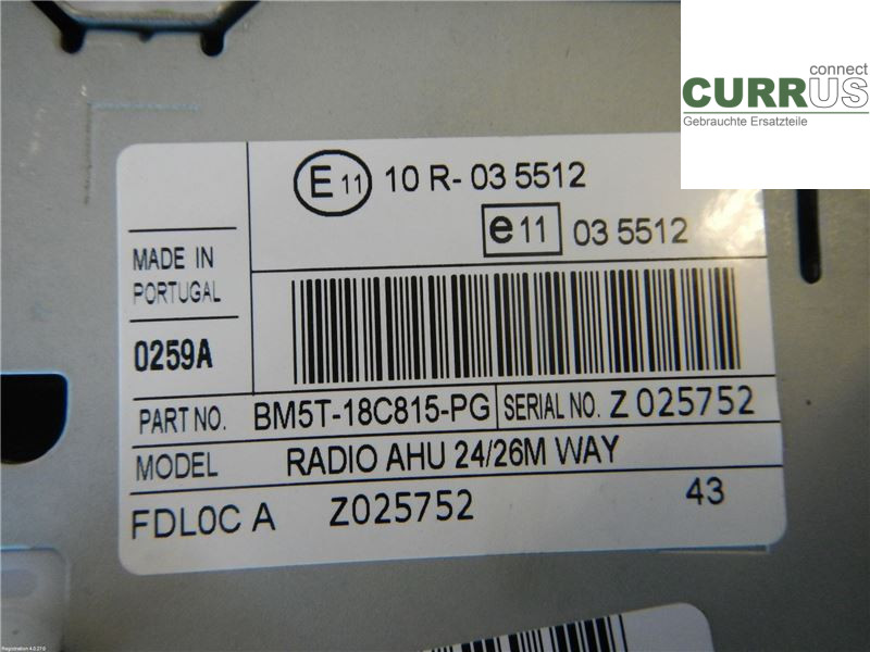 FORD B-MAX Radio-CD-/Multimedia-Panel 2025283 1,0 ECOBOOST
