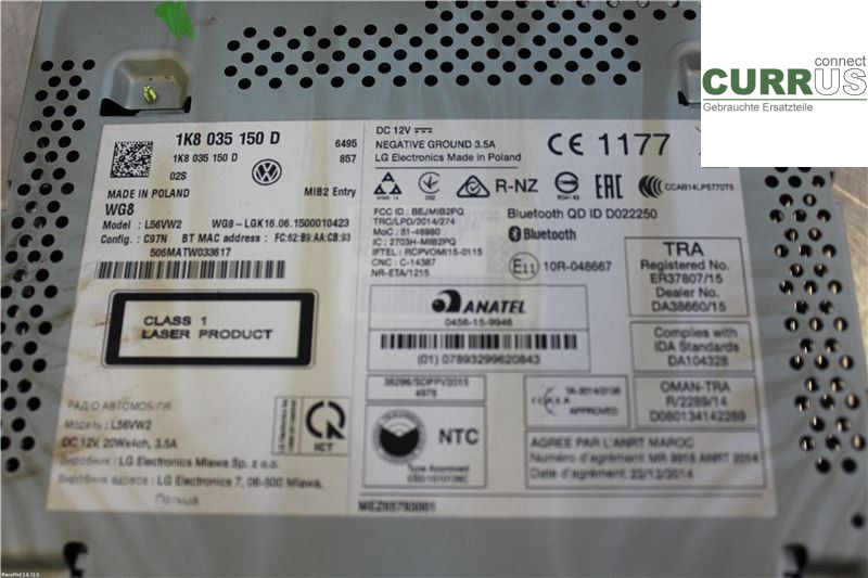 VW TRANSP/CARAVELLE 16- Radio CD / Multimedia panel 1K8035150D 2,0 TDI