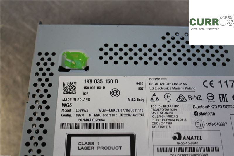 VW TRANSP/CARAVELLE 16- Radio CD / Multimedia panel 1K8035150D 2,0 TDI