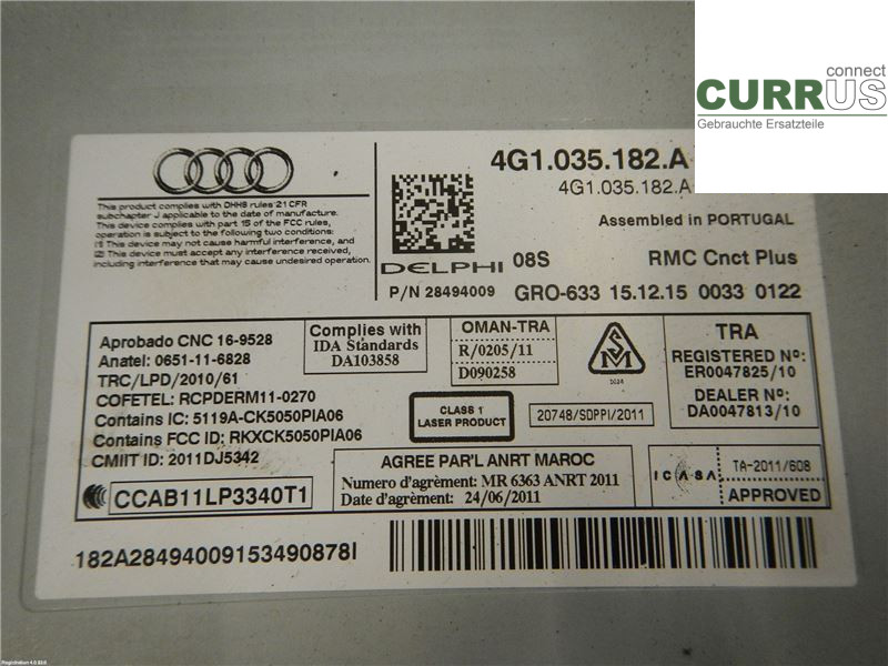 AUDI A7/S7 4G  11-17 Radio CD / multimediepanel 4G1035182A 3,0 TDI
