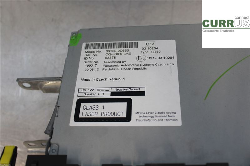 TOYOTA YARIS       12-14 Radio CD / multimediepanel 861200D660 1.5 Hybrid