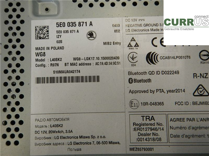 SKODA OCTAVIA  13-20 Radio CD / Multimedia panel 5E0035871A CYVB