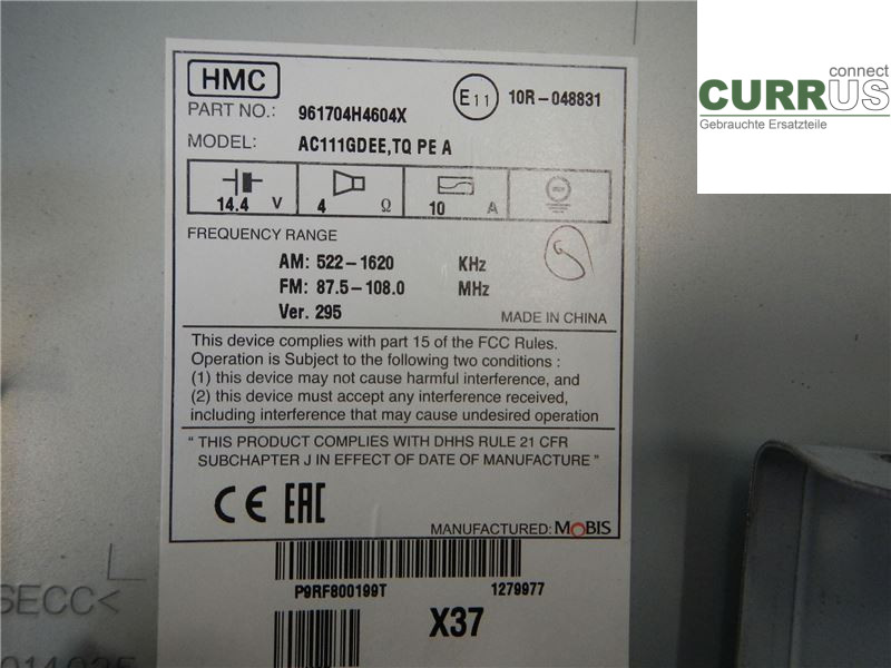 HYUNDAI H1/STAREX  08- Radio CD /Multimediapanel 961704H4604X 2.5 CRDI