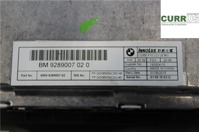 BMW F10/F11/F18  09-17 Control display 65509289007  B47-D20A