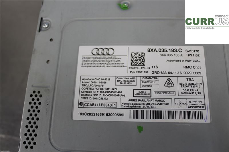 AUDI A1/S1  11-18 Radio CD / panel multimedialny 8XA035183C CHZB