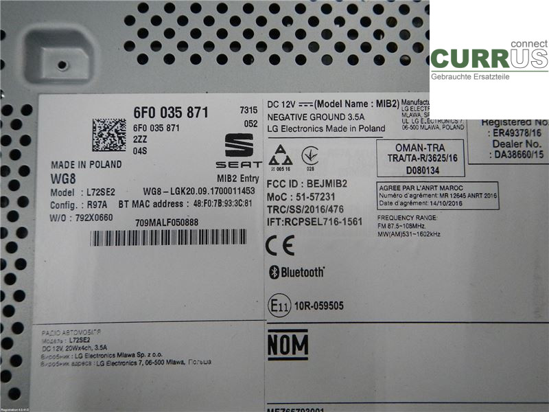 SEAT IBIZA V  17-20 Radio CD / multimediepanel  CHZL
