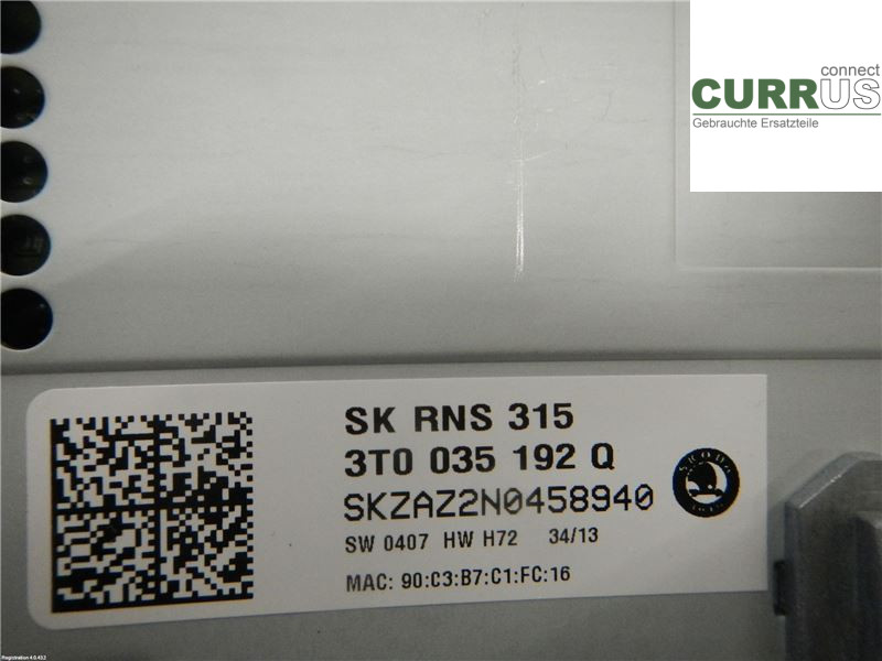 SKODA YETI Radio CD / Multimedia panel 3T0035192QWHS CFHA