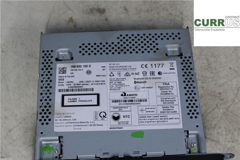 VW TRANSP/CARAVELLE 16- Radio CD / Multimedia panel 1K8035150D 2,0L CXGB