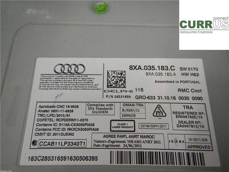 AUDI A1/S1  11-18 Radio CD / panel multimedialny  1,0L CHZB