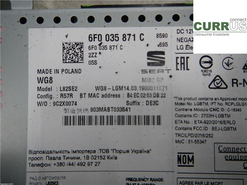 SEAT IBIZA V  17-20 Radio-CD-/Multimedia-Panel 6F0035871C2ZZ 1,0L DKRF