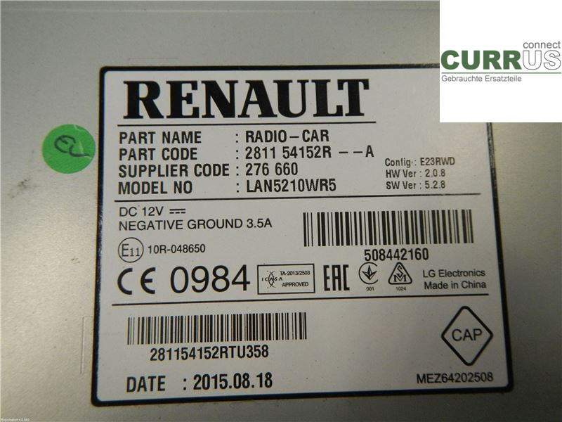 RENAULT CLIO IV   12-16 Radio CD / Multimedia panel  0,9L H4B-400
