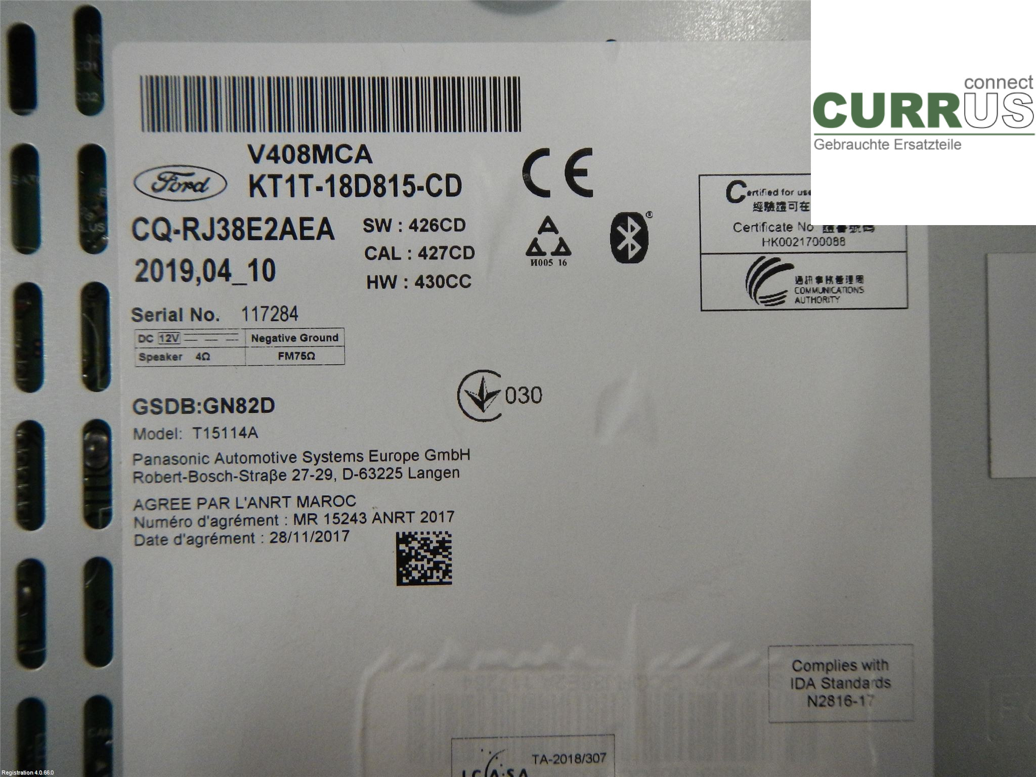 FORD TRAN./TOURN CONNECT 13- Radio-CD-/Multimedia-Panel KT1T-18D815-CD 1.5L Z2GA