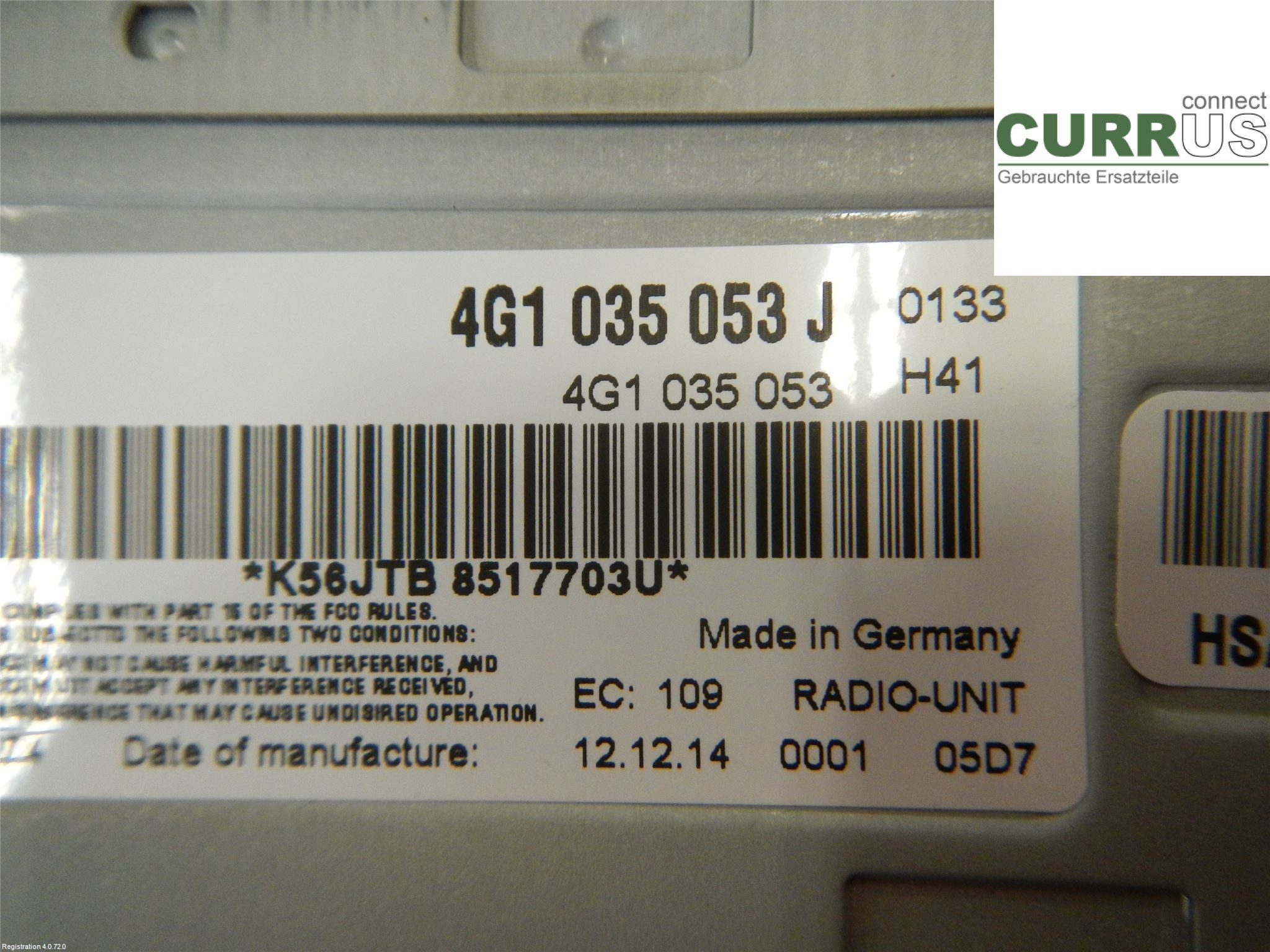 AUDI A1/S1  11-18 Radio CD / panel multimedialny 4G1035053J 2.0L CWZA