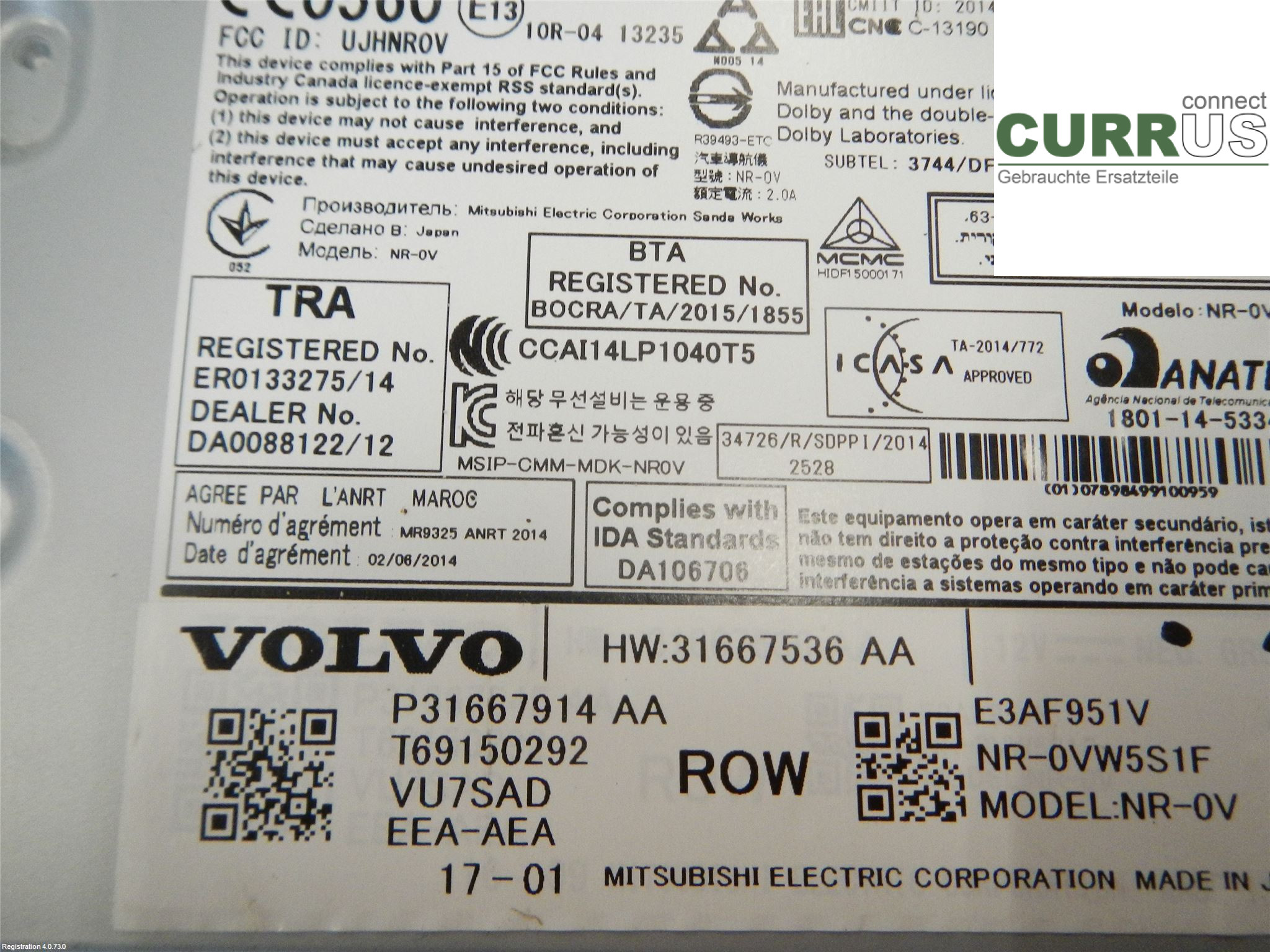 VOLVO V90  17- Radio CD / Multimedia panel 36003119 2.0L B4204T23