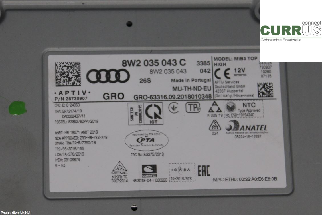 AUDI A5  17- Radio CD / Multimedia panel 8W2035043C 2.0L DMTA