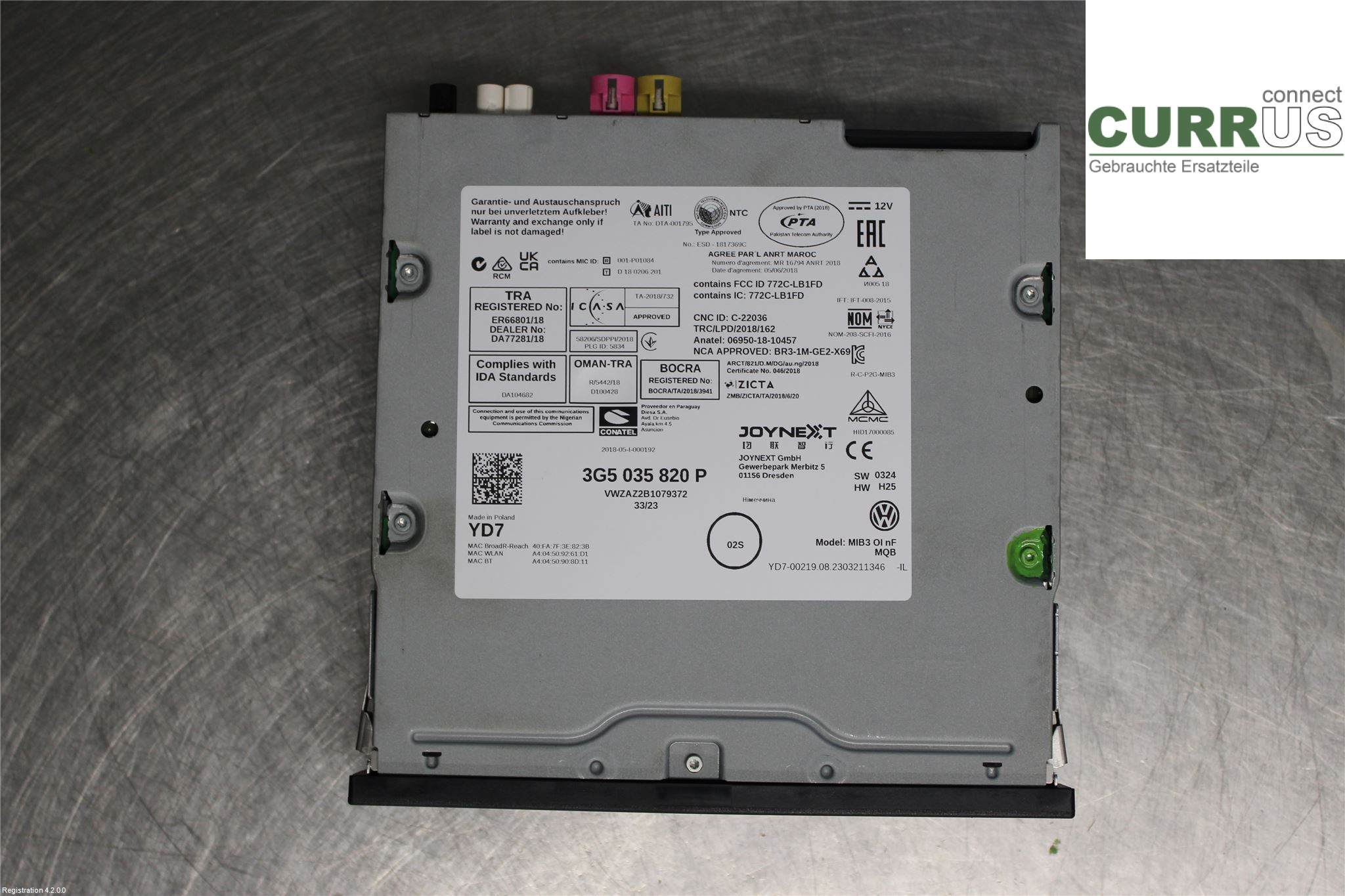 VW TAIGO 22- Radio CD / Multimedia panel 3G5 035 820 P DLAA