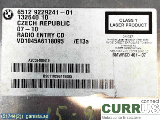BMW 1 E87/81 5D/3D 03-11 Radio CD / Multimedia panel 9229241-01 1,8D N47-D20C 1