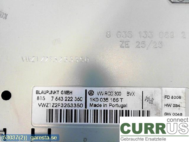 VW CADDY      04-10 Radio CD / Multimedia panel 1K0035186T 1,9D BLS 77KW