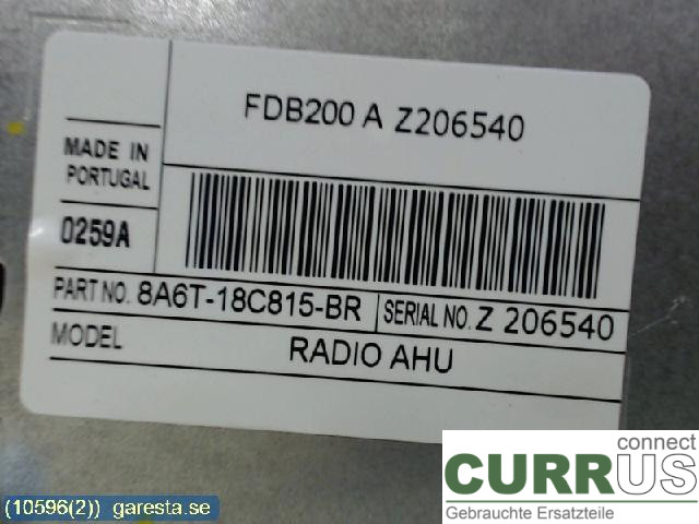 FORD FIESTA     09-12 Radio-CD-/Multimedia-Panel 8A6T-18C815-BR 1,25, SNBJ, 60K