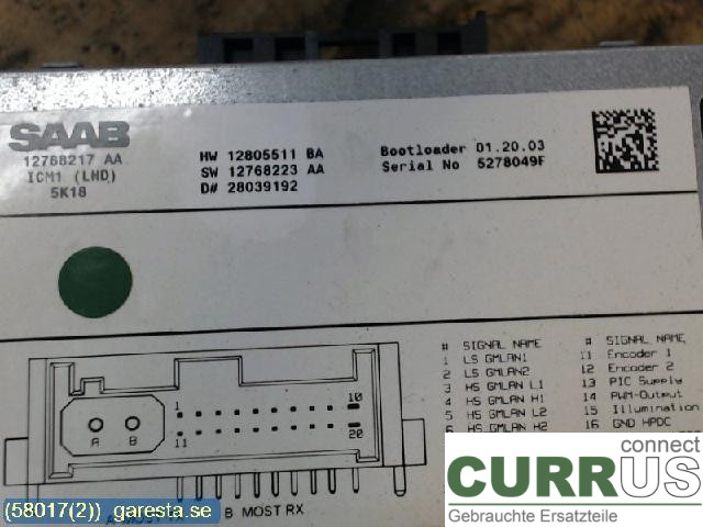 SAAB 9-3 VER 2 Radio CD /Multimediapanel 12768217 1,9  Z19DTH 110
