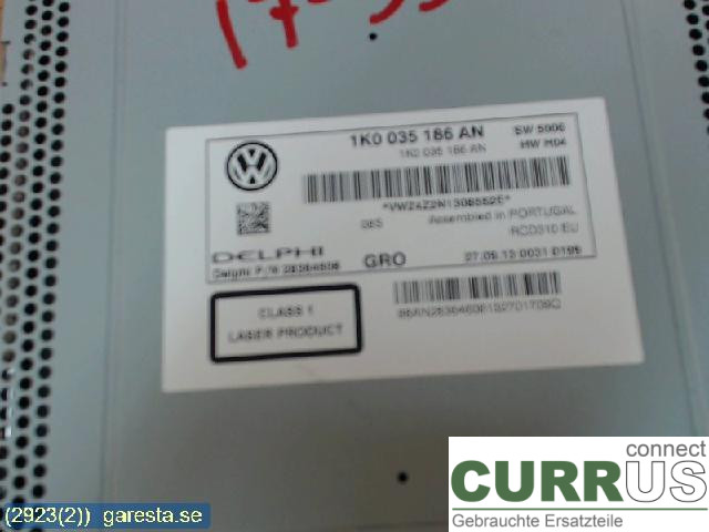 VW CADDY  11-15 Radio CD / multimediepanel 1K0035186AN 1,6TDI CAYD
