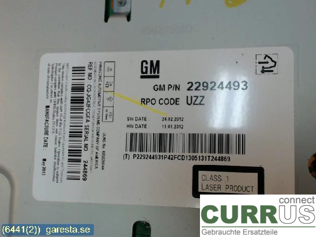 OPEL ASTRA  J    10-15 Radio CD / Multimedia panel 22924493 1,7 CDTI A17DTE