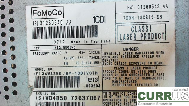 VOLVO V70      08-13 Radio CD / Multimedia panel 31260543AA 2,4D D5244T5
