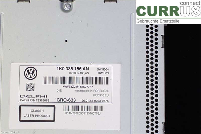 VW PASSAT  11-14 Radio CD / panneau multimédia 1K0035186AN CFFB