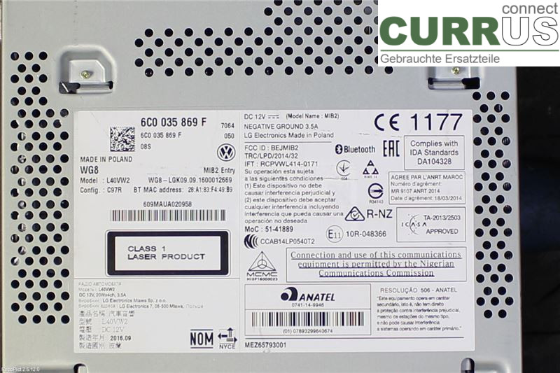 VW POLO       10-17 Radio-CD-/Multimedia-Panel 6C0035869F CJZC