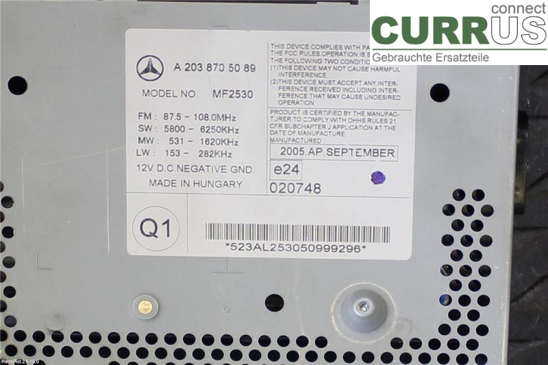MB C (203) 00-07 Radio CD / Multimedia panel A2038705089 OM646.963