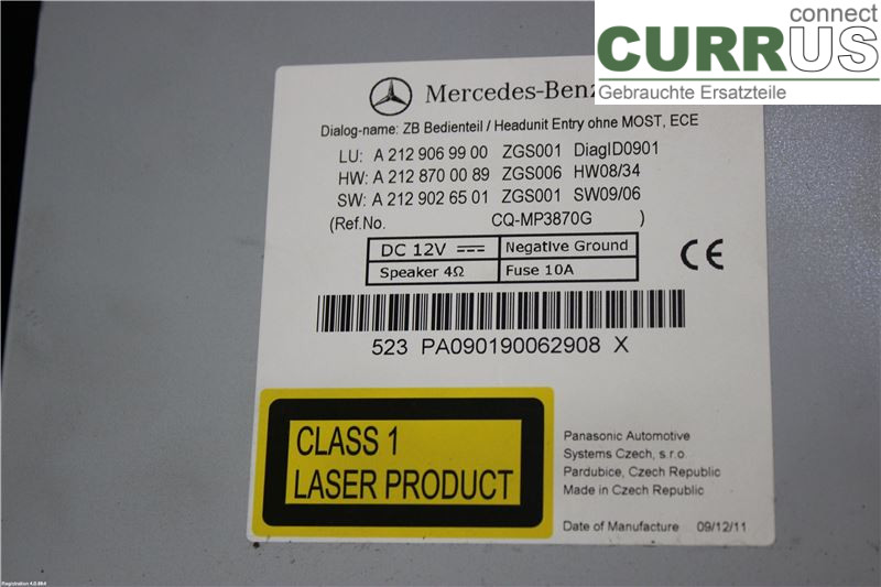 MB E-KLASS (W212) 09-16 Radio CD / Multimedia panel A2129069900 OM651.924