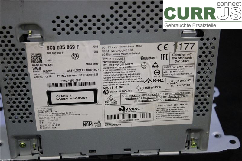 VW POLO       10-17 Radio-CD-/Multimedia-Panel 6C0035869F DFHA