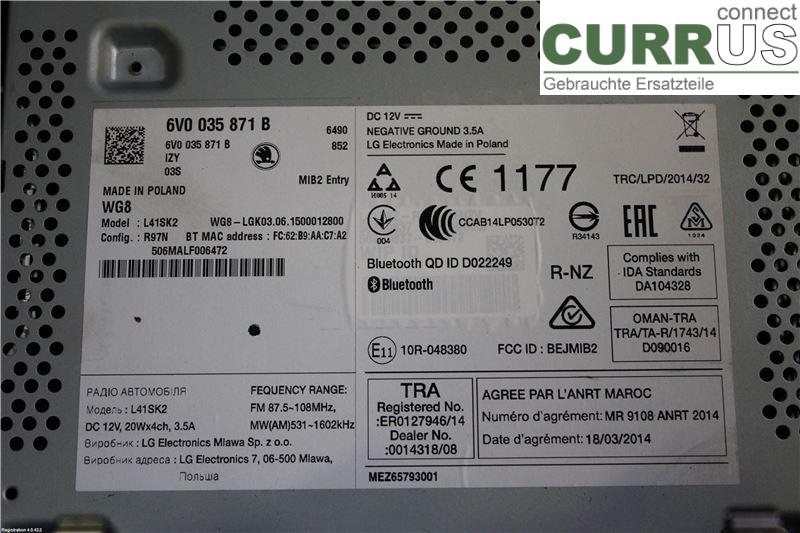 SKODA FABIA  15- Radio CD / multimediepanel 6V0035871BIZY 