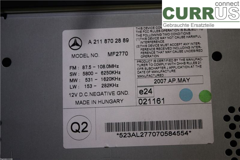 MB E-KLASS (W211)   02-09 Radio CD /Multimediapanel A2118702889 OM642.920